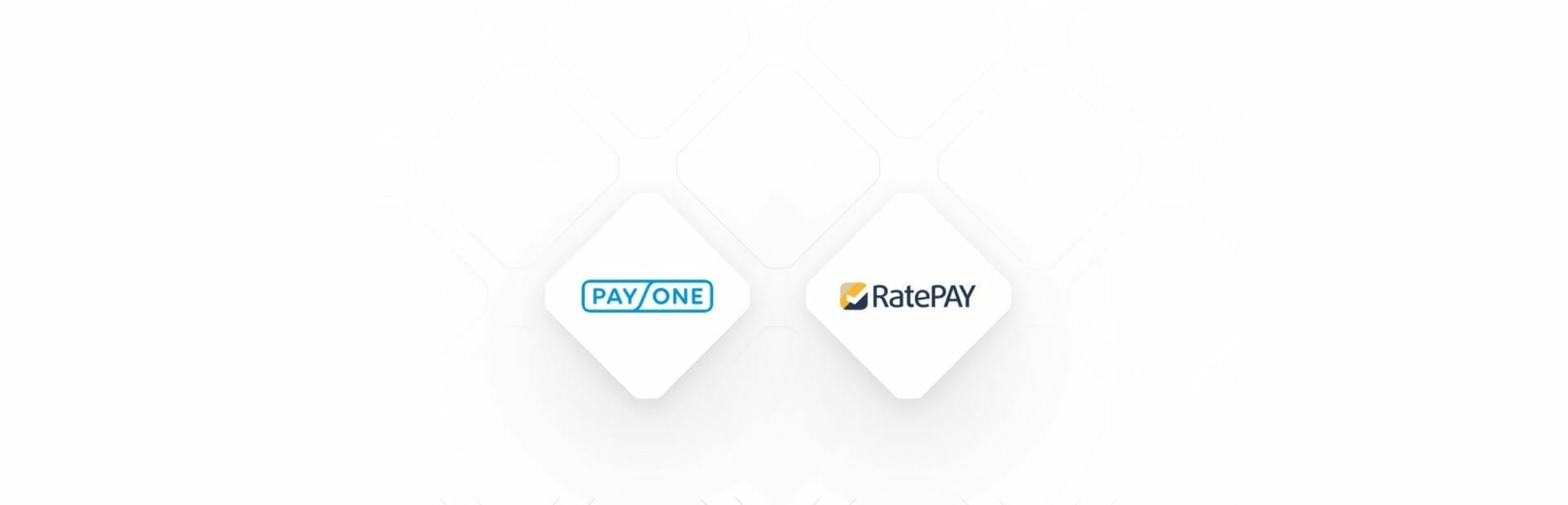 Logos of PAYONE and RatePAY on a white background, perfectly tailored for first-time art buyers exploring LUMAS.